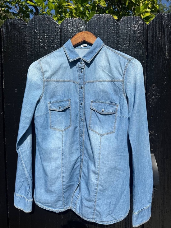 Tops - Light Wash Denim Button-Up Shirt